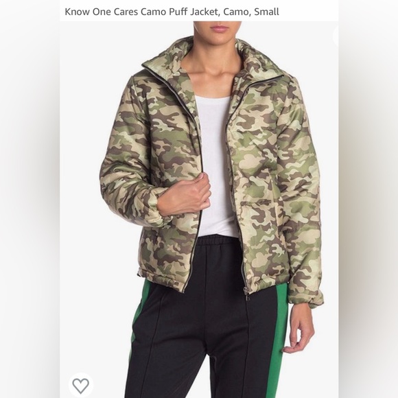 Know One Cares Camo Puffer Puff Jacket Small Camouflage Coat Military Winter - Picture 1 of 3